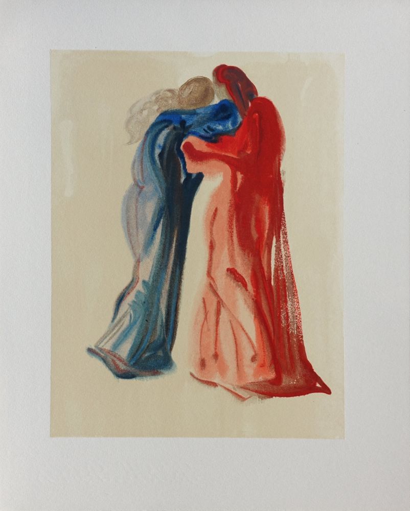 Gravure Sur Bois Dali - Divine Comédie, Purgatoire 29, Dante et Béatrice