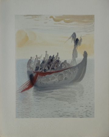 Gravure Sur Bois Dali - Divine Comédie, Purgatoire 2, La barque du nocher
