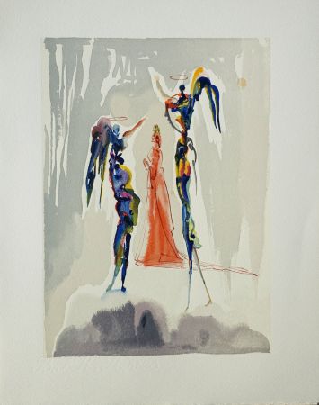 Gravure Sur Bois Dali - Divine Comédie, Paradis 27, Dante et deux anges (Gloria Patri)