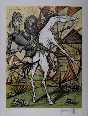 Lithographie Buffet - Don Quichotte et les Moulins à vent, 1989