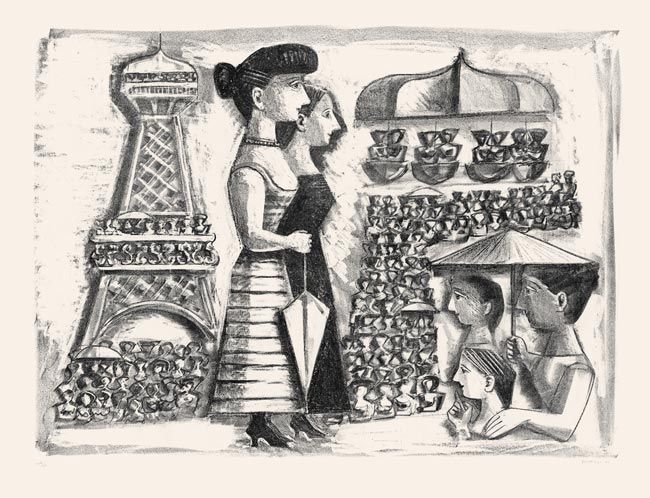 Lithographie Campigli - Donne alla Torre Eiffel