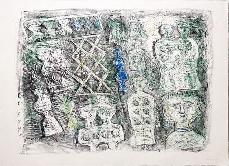 Lithographie Campigli - Donne su fondo verde