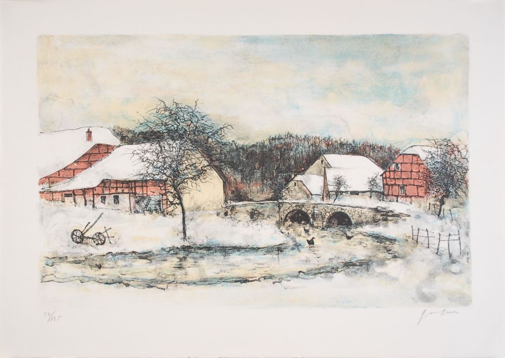 Lithographie Gantner - Douceur Hivernale