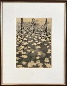 Lithographie Escher - Drie werelden (Three Worlds)