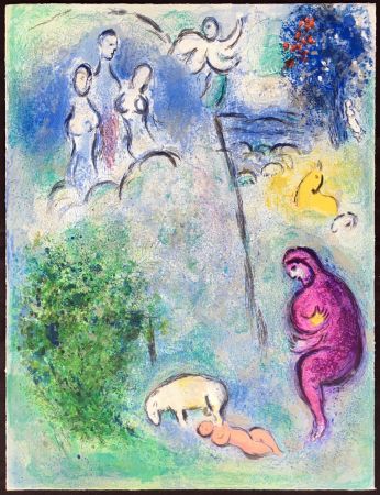 Lithographie Chagall - DÉCOUVERTE DE CHLOÉ PAR DRYAS (de la Suite Daphnis & Chloé - 1961)