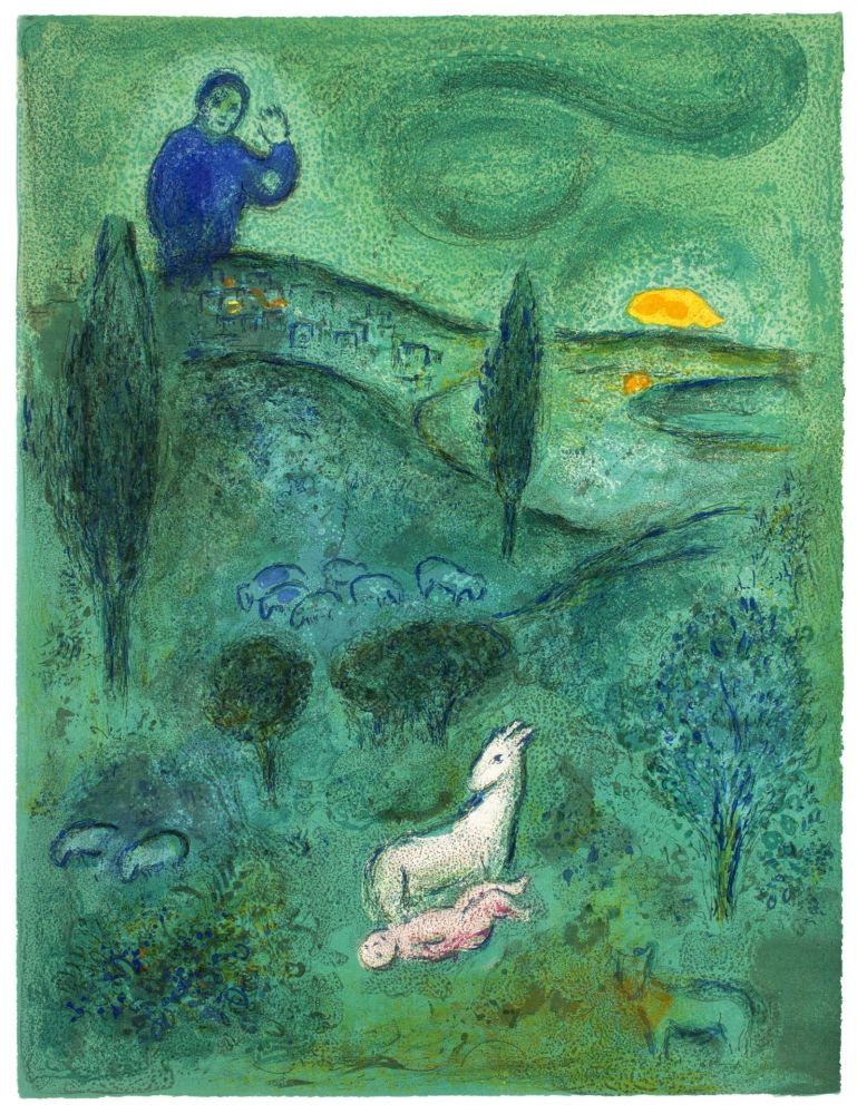 Lithographie Chagall - DÉCOUVERTE DE DAPHNIS PAR LAMON (de Daphnis et Choé. 1961)