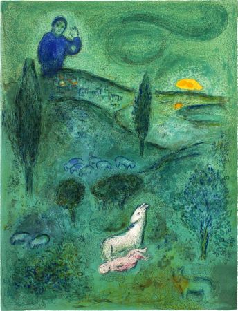 Lithographie Chagall - DÉCOUVERTE DE DAPHNIS PAR LAMON (de Daphnis et Choé. 1961)