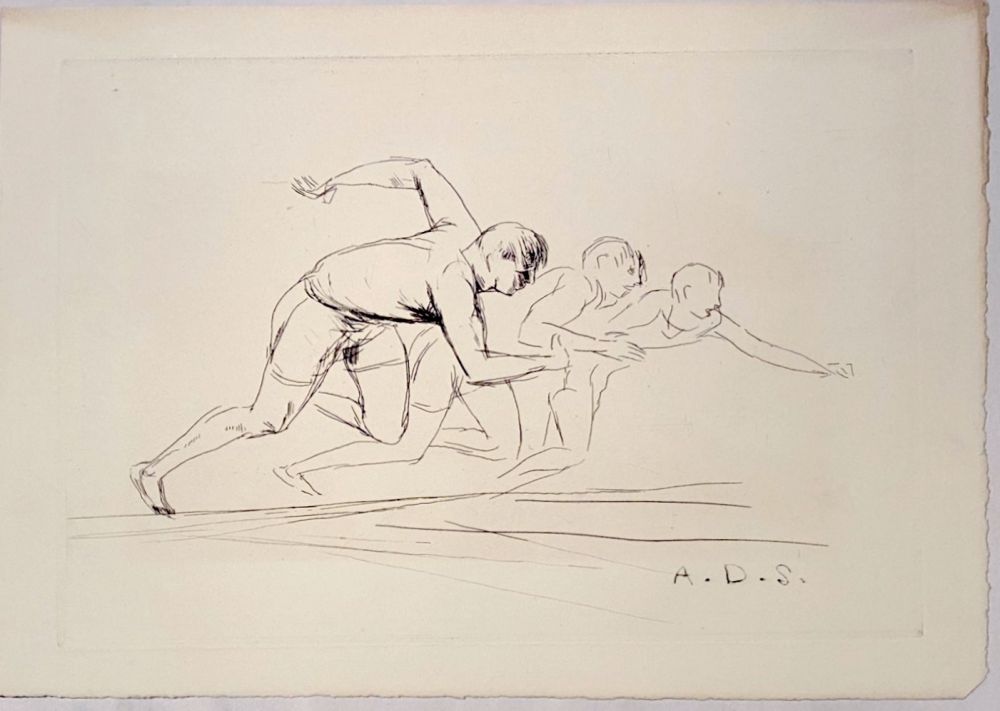 Gravure Dunoyer De Segonzac - Départ de course de 100 mètres,