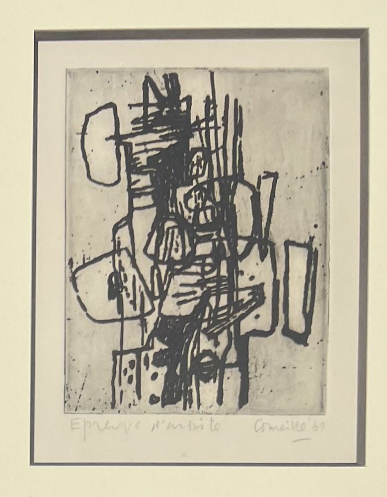 Eau-Forte Corneille - Eau-forte encadrée Abstraction 1961 Epreuve d'artiste
