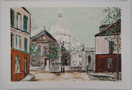 Lithographie Utrillo - Eglise Saint-Pierre, Place du Tertre à Montmartre