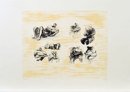 Lithographie Moore - Eight sculptural ideas, girl writing