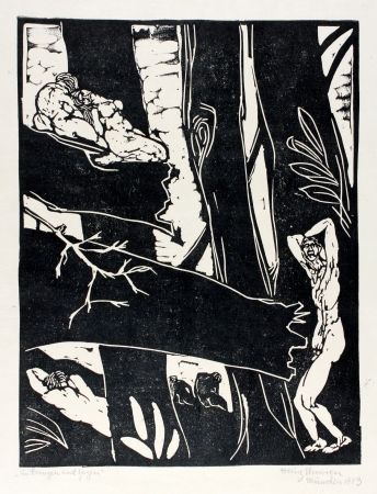 Linogravure Ehmsen - Ein Bangen und Zagen (Being anxious and hesitant)