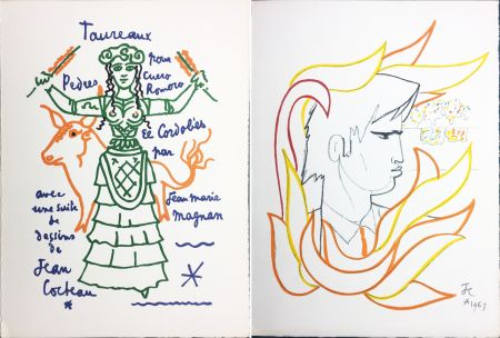 Lithographie Cocteau - EL CORDOBES (Magnan : Taureaux. 1965). 2 planches.