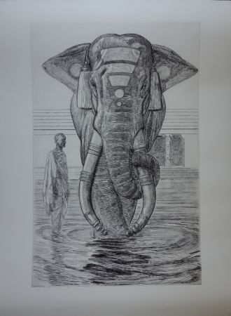 Gravure Jouve - Elephants du temple de Siva