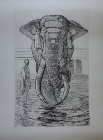 Gravure Jouve - Elephants du temple de Siva