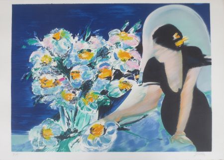 Lithographie Spahn - Elisabeth au bouquet