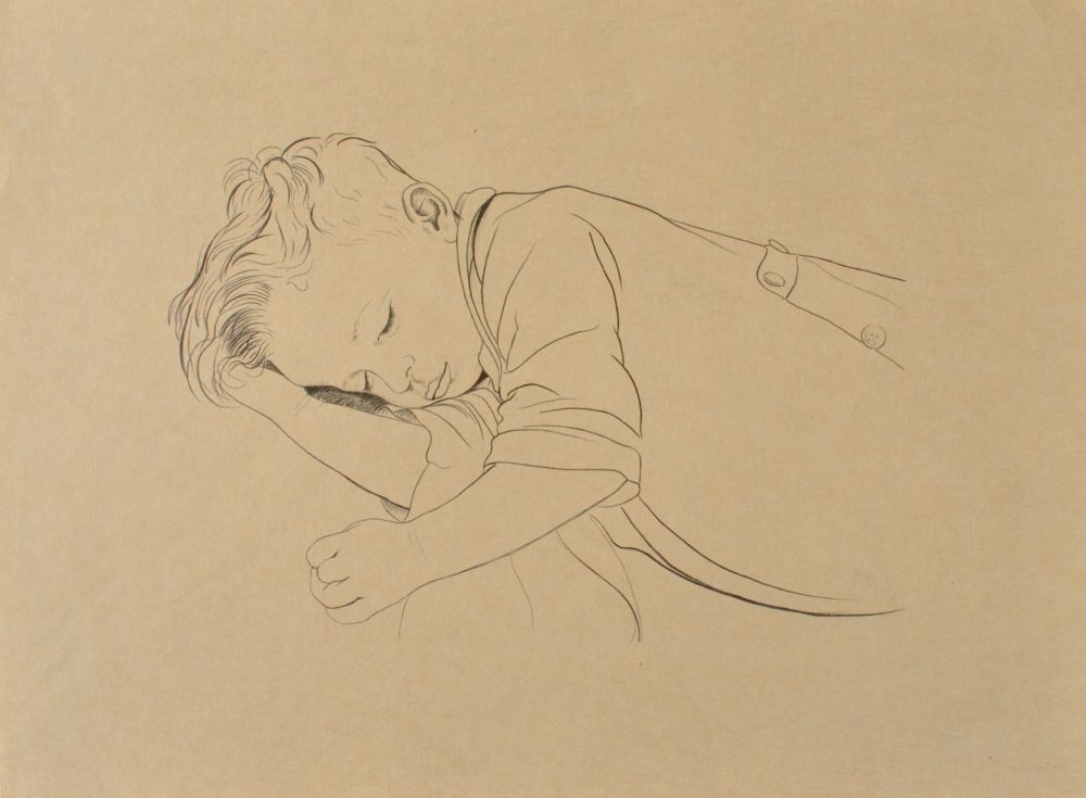 Gravure Sauer - Enfant endormi