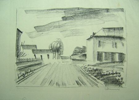 Lithographie Vlaminck - Entrée de Village