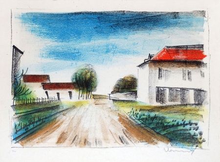 Lithographie Vlaminck - Entrée de Village II (La Route de Francheville)