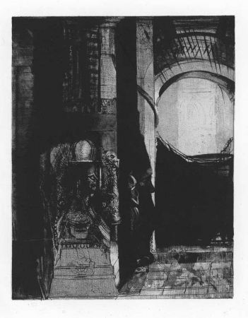 Lithographie Redon - Et partout ce sont des colonnes de basalte...