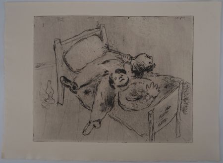 Gravure Chagall - Etendus sur le lit