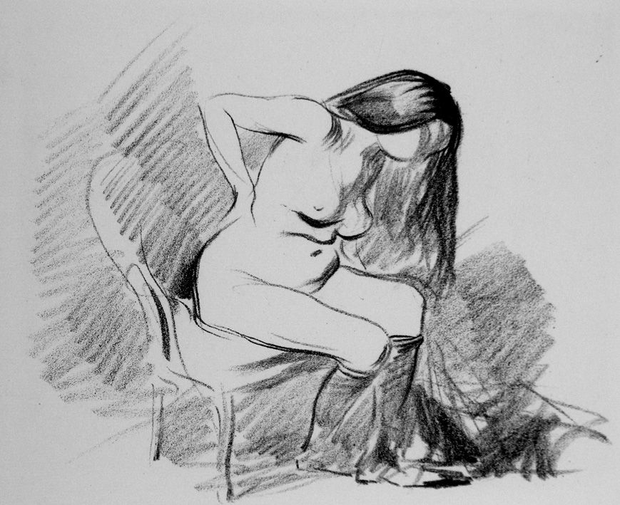 Lithographie Forain - Etude de femme assise, se déshabillant