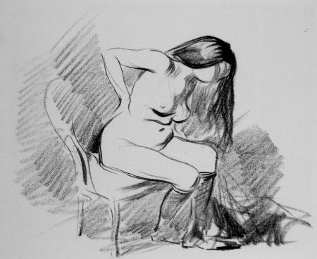 Lithographie Forain - Etude de femme assise, se déshabillant
