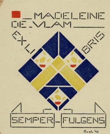 Linogravure Van Der Leck - Ex libris Madeleine de Vlam