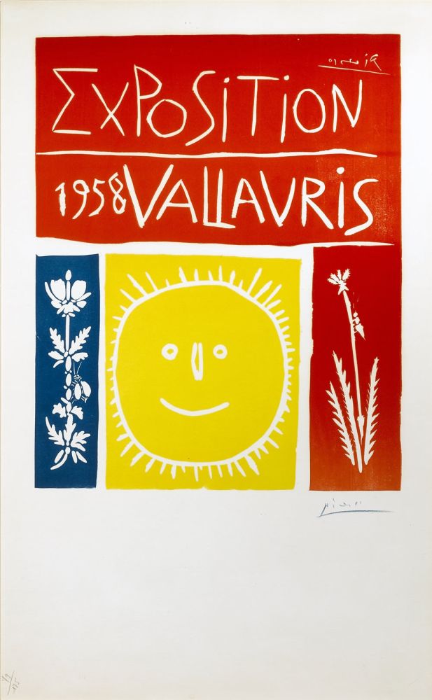 Linogravure Picasso - Exposition Vallauris 1958
