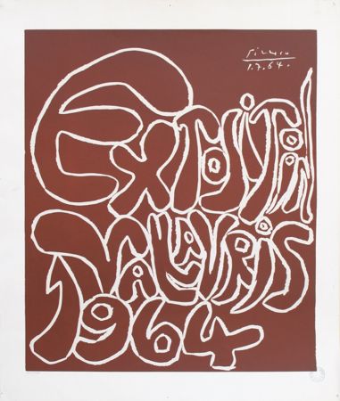 Linogravure Picasso - '' Exposition Vallauris 1964 ''