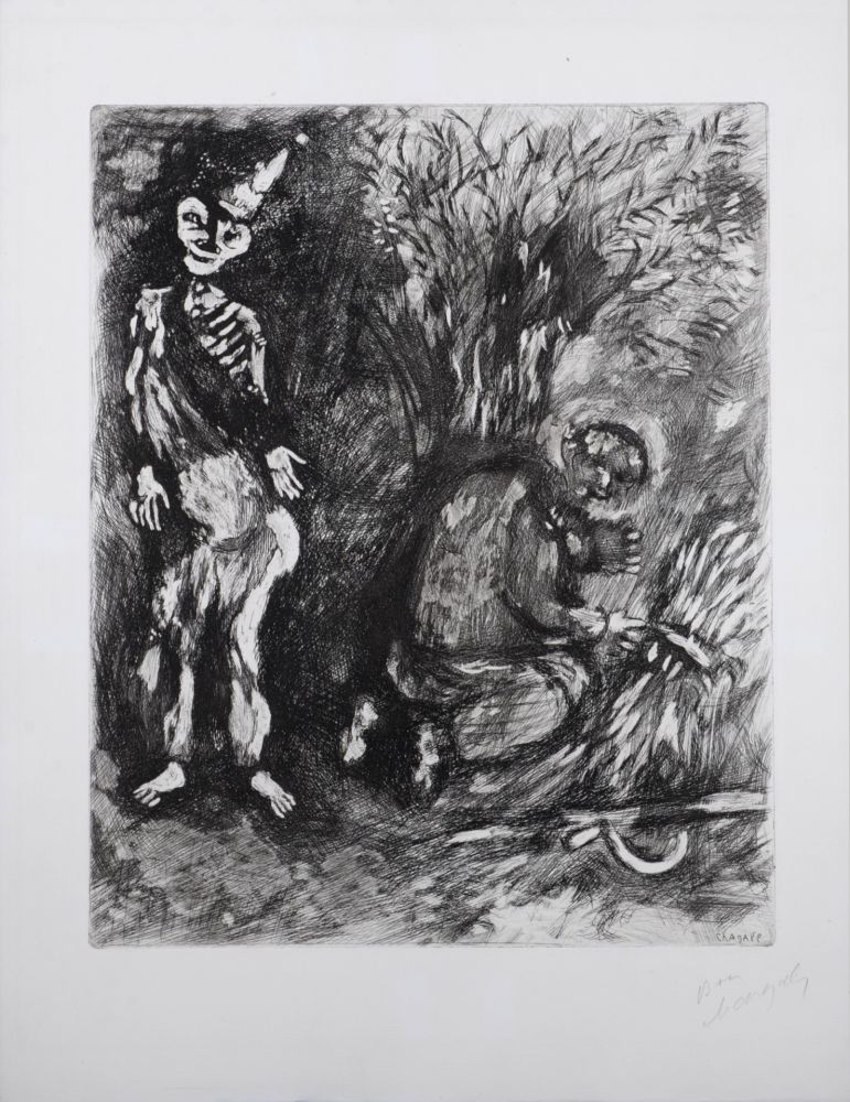 Gravure Chagall - Fables de la Fontaine : La mort et le bucheron, 1952