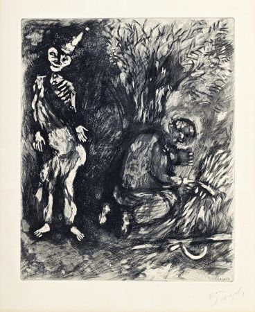 Gravure Chagall - Fables de la Fontaine : La mort et le bucheron, 1952