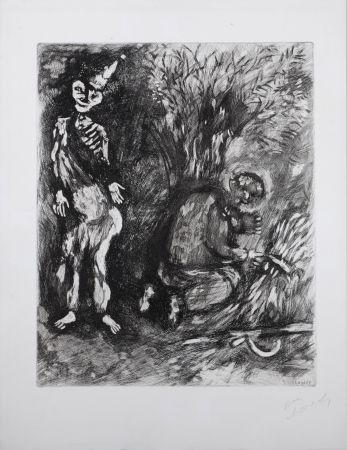 Gravure Chagall - Fables de la Fontaine : La mort et le bucheron, 1952