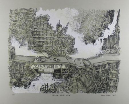 Lithographie Oiwa - Falling Water House