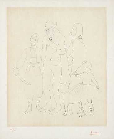 Gravure Picasso - Famille de Saltimbanques (Family of Acrobats), c.1950