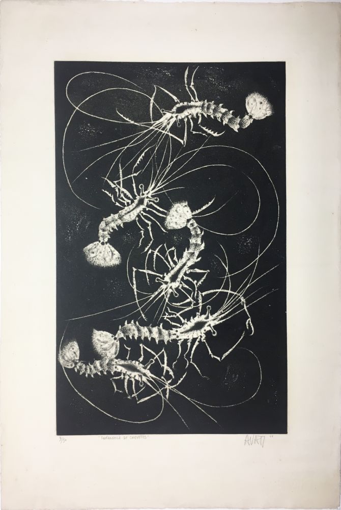 Aquatinte Avati - Farandole de crevettes (1958)