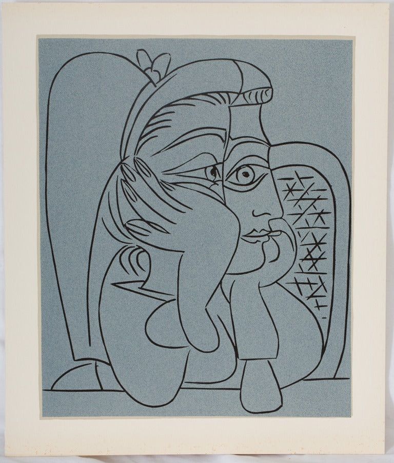 Linogravure Picasso - Femme accoudée