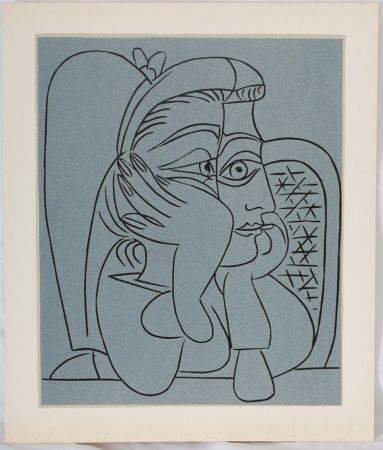 Linogravure Picasso - Femme accoudée