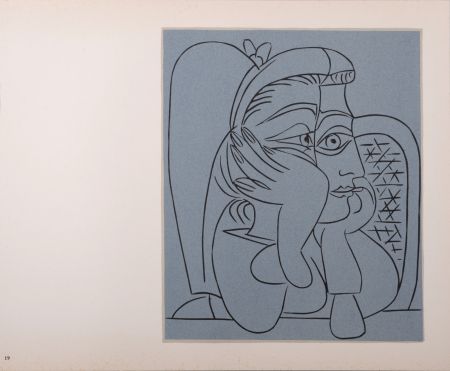 Linogravure Picasso - Femme accoudée, 1962