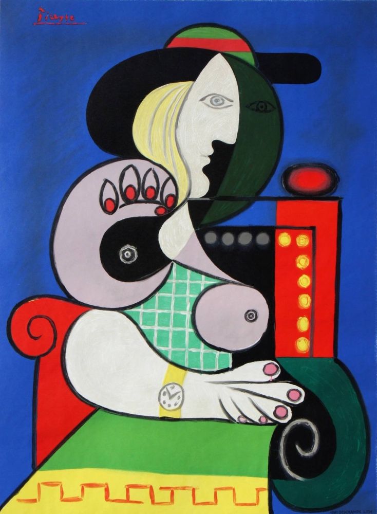 Lithographie Picasso - Femme assise avec Montre-Bracelet