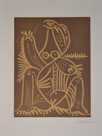 Linogravure Picasso - Femme assise en pyjama de plage. II - B1062