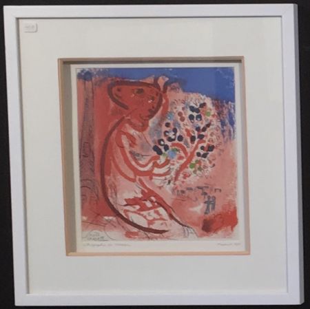 Lithographie Chagall - Femme au bouquet