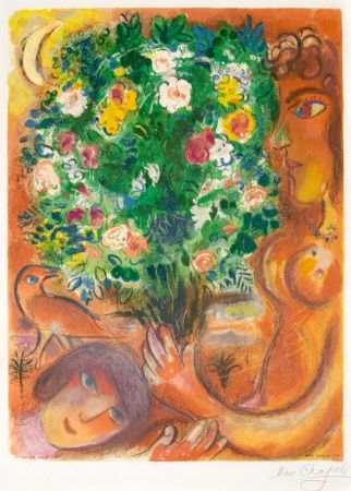 Lithographie Chagall - Femme au Bouquet (Woman with Bouquet)