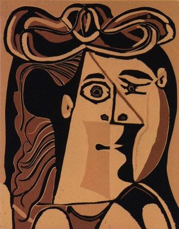 Linogravure Picasso - Femme au Chapeau