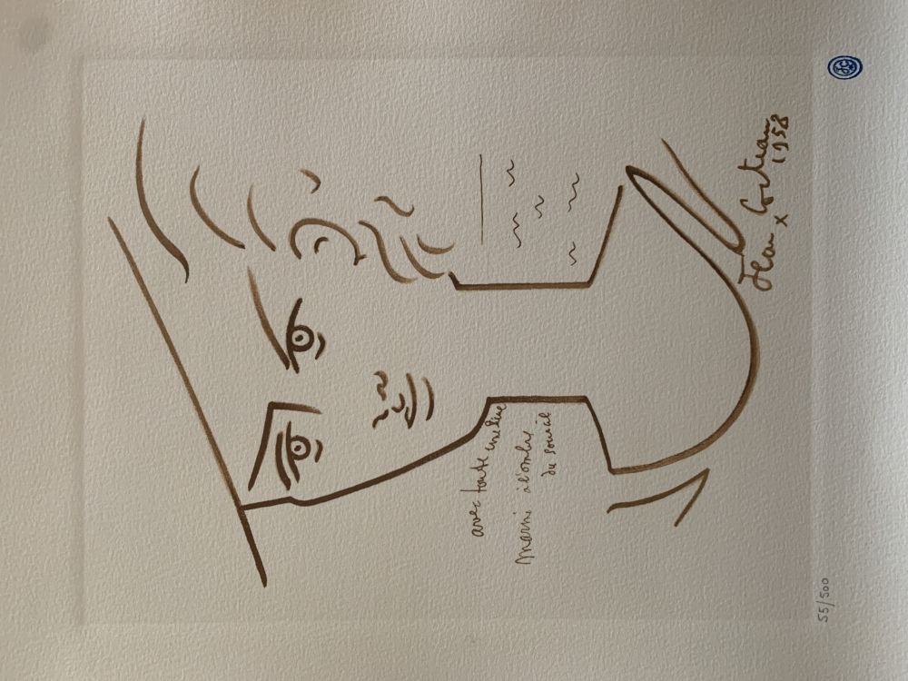 Lithographie Cocteau - Femme au chapeau