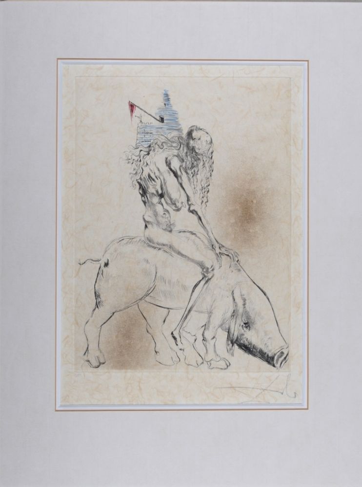 Gravure Sur Bois Dali - Femme Au Cochon