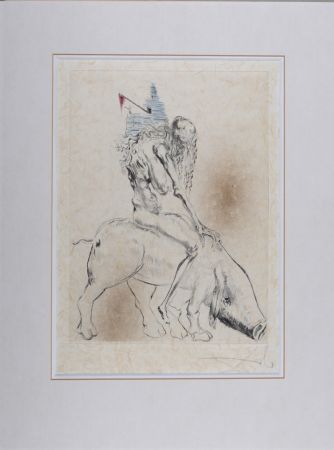 Gravure Sur Bois Dali - Femme Au Cochon
