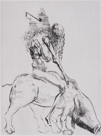 Gravure Dali - Femme au Cochon, 1969