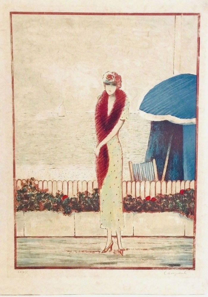 Lithographie Cassigneul  - Femme au Fox