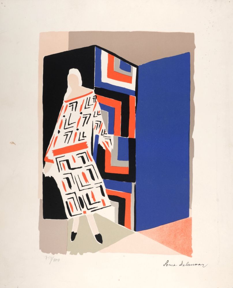 Lithographie Delaunay - Femme au paravent, circa 1970